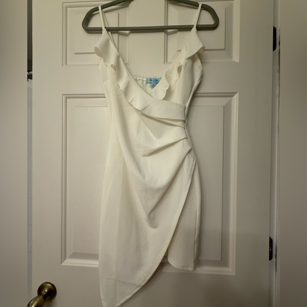 She + Sky White Ruffle Wrap Mini Dress
